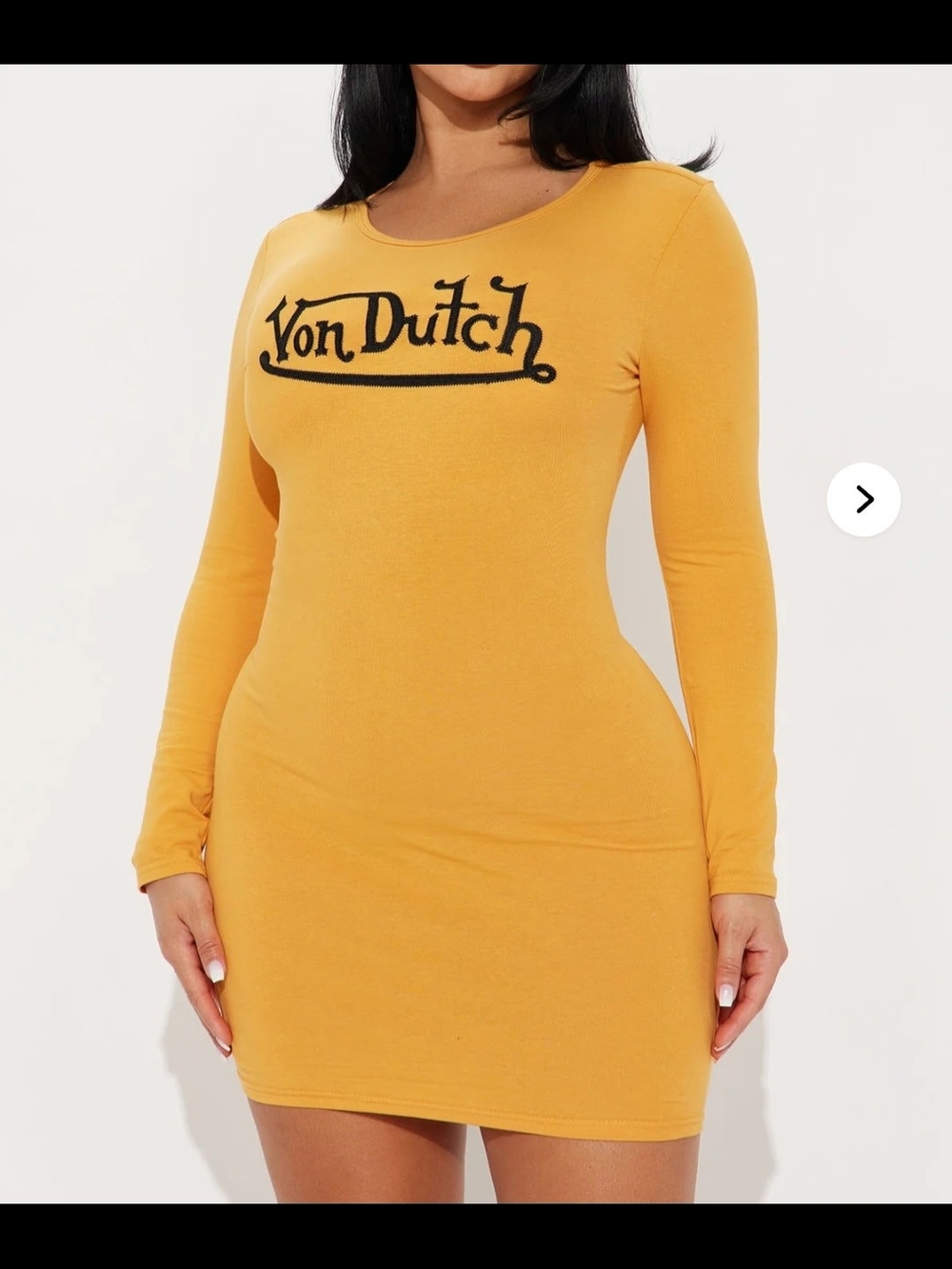 Von Dutch Mustard Yellow Long-Sleeve Bodycon Dress